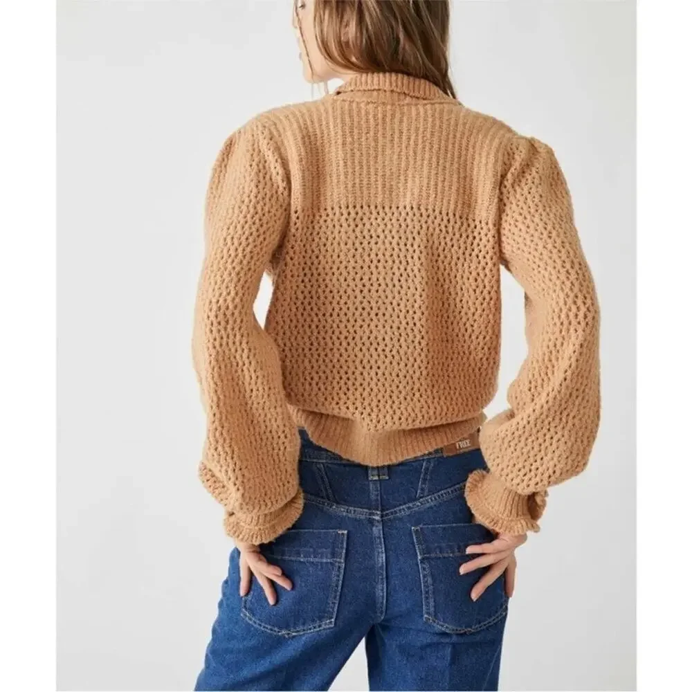 Free People Care FP Snowdrift Pullover Sweater in Camel Heather Size Small